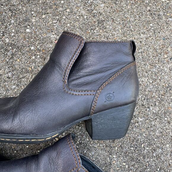 Born Rascal Ankle Bootie Womens 6 Brown Pull On Leather Square Toe Western Boots - Picture 3 of 9